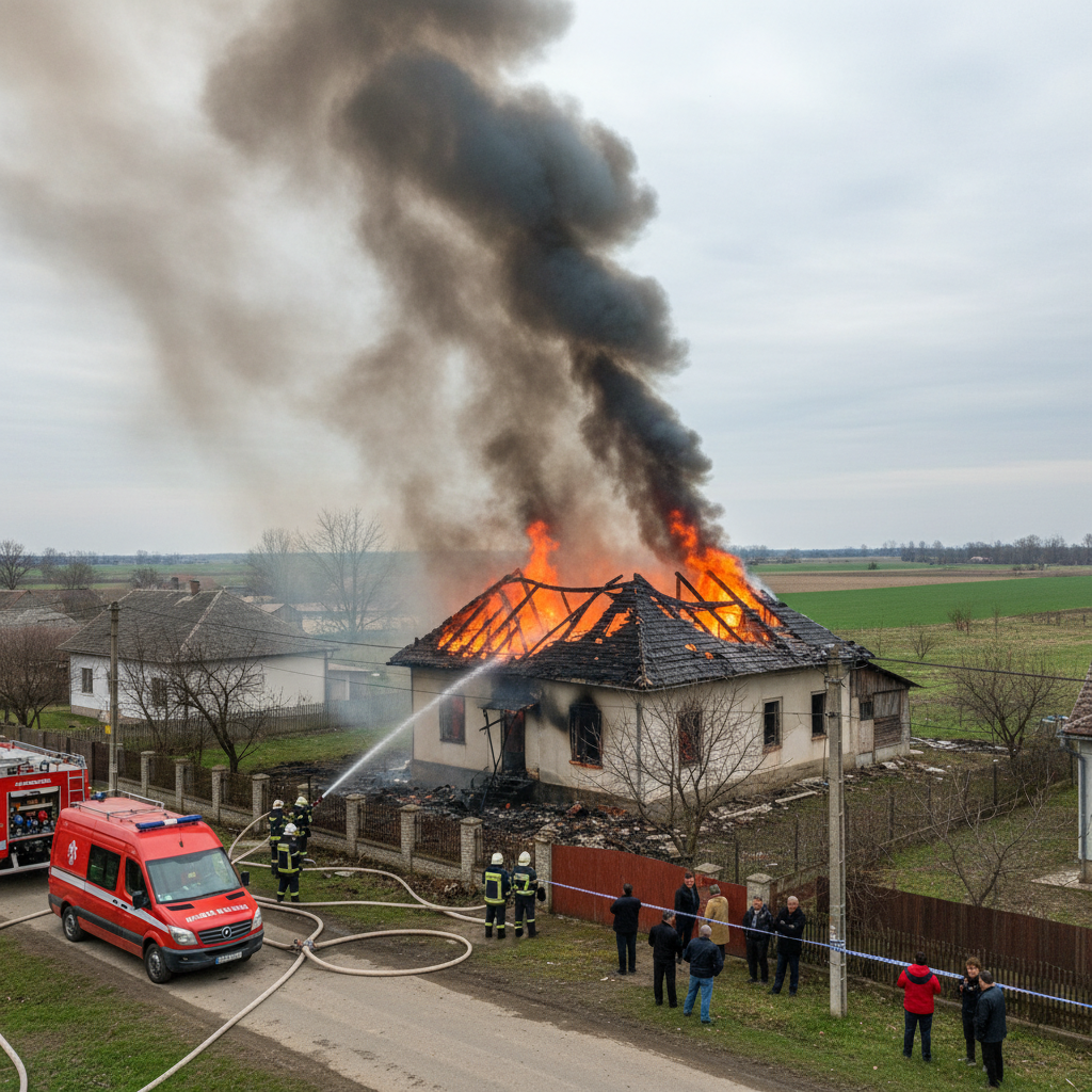 Incendiu cauzat de scurtcircuit la o casă din Bila, județul Giurgiu, marți după-amiază